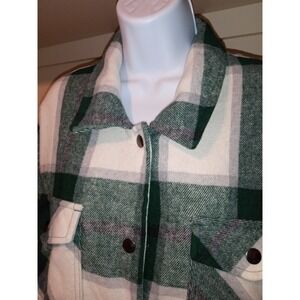 HFX Green White Plaid Shacket Button Front Wool Blend Oversized Jacket XL